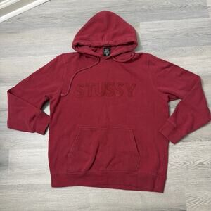 Vintage Stussy Hoodie Men's Medium Pullover Made USA Burgundy